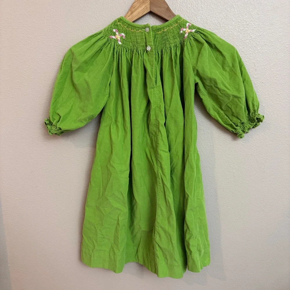 Vive La Fete Dress 4 Green Corduroy Smocked Candy Cane Christmas Holiday Kids